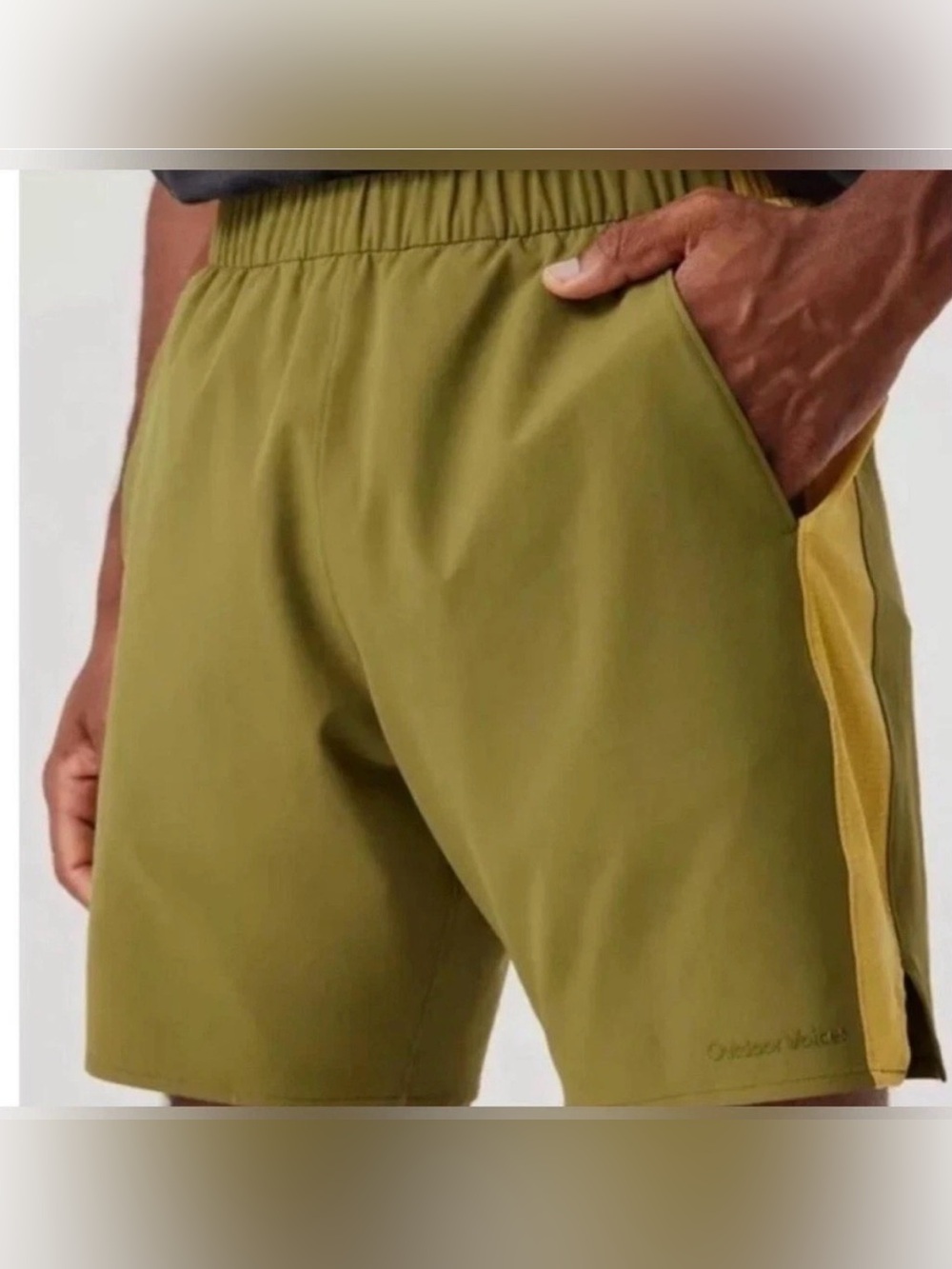 Outdoor Voices RecTrek Colorblock Shorts | Men's XS | Olive Green & Khaki